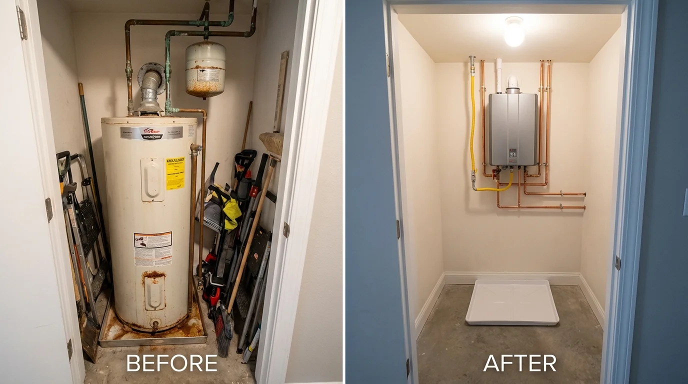 Tank water heater versus wall-mounted tankless unit comparison for Roseboro, NC homeowners